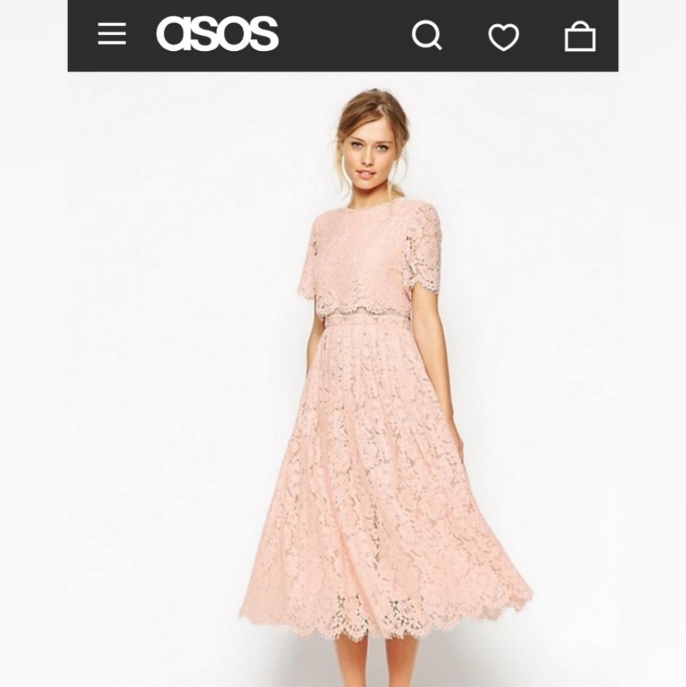 ASOS SALON Lace Crop Top Midi Prom Dress